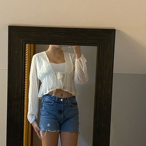 SHEIN tie front white sheer top size M